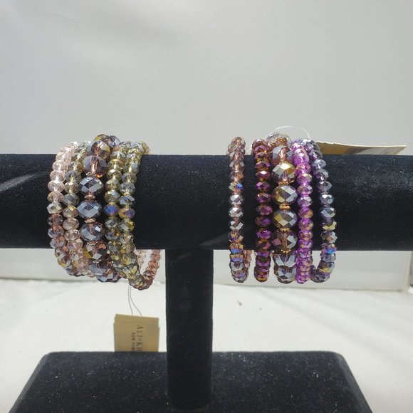 2 for $30 Ali Khan crystal 5 row gold tone and silver tone wrap coil bracelet - Picture 1 of 8